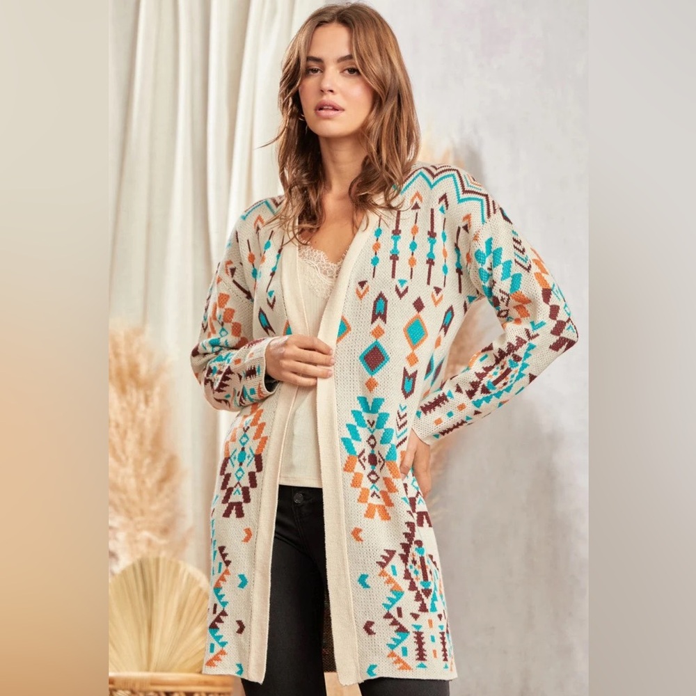 Savanna Jane Large Aztec Open Front Cardigan